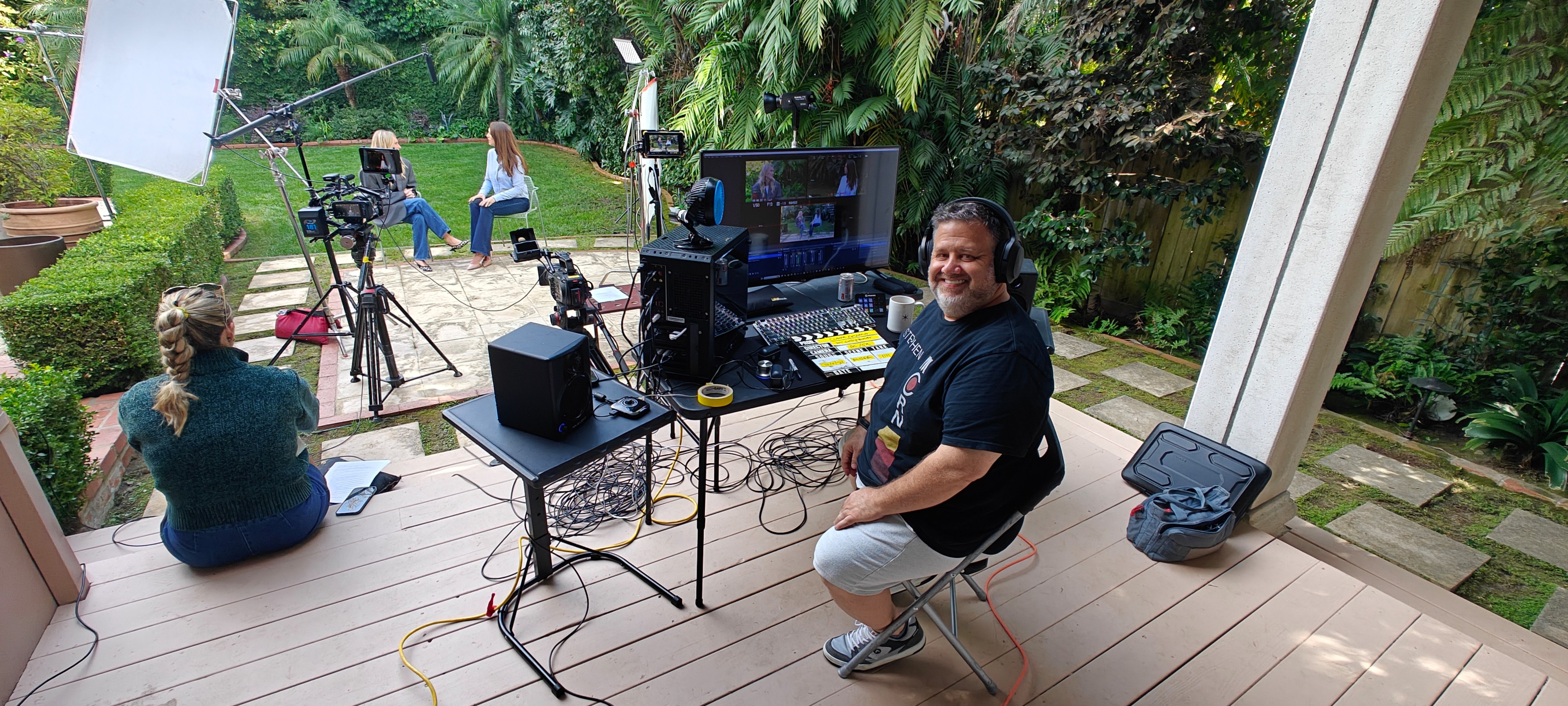 Stephen running a field production from a garden location